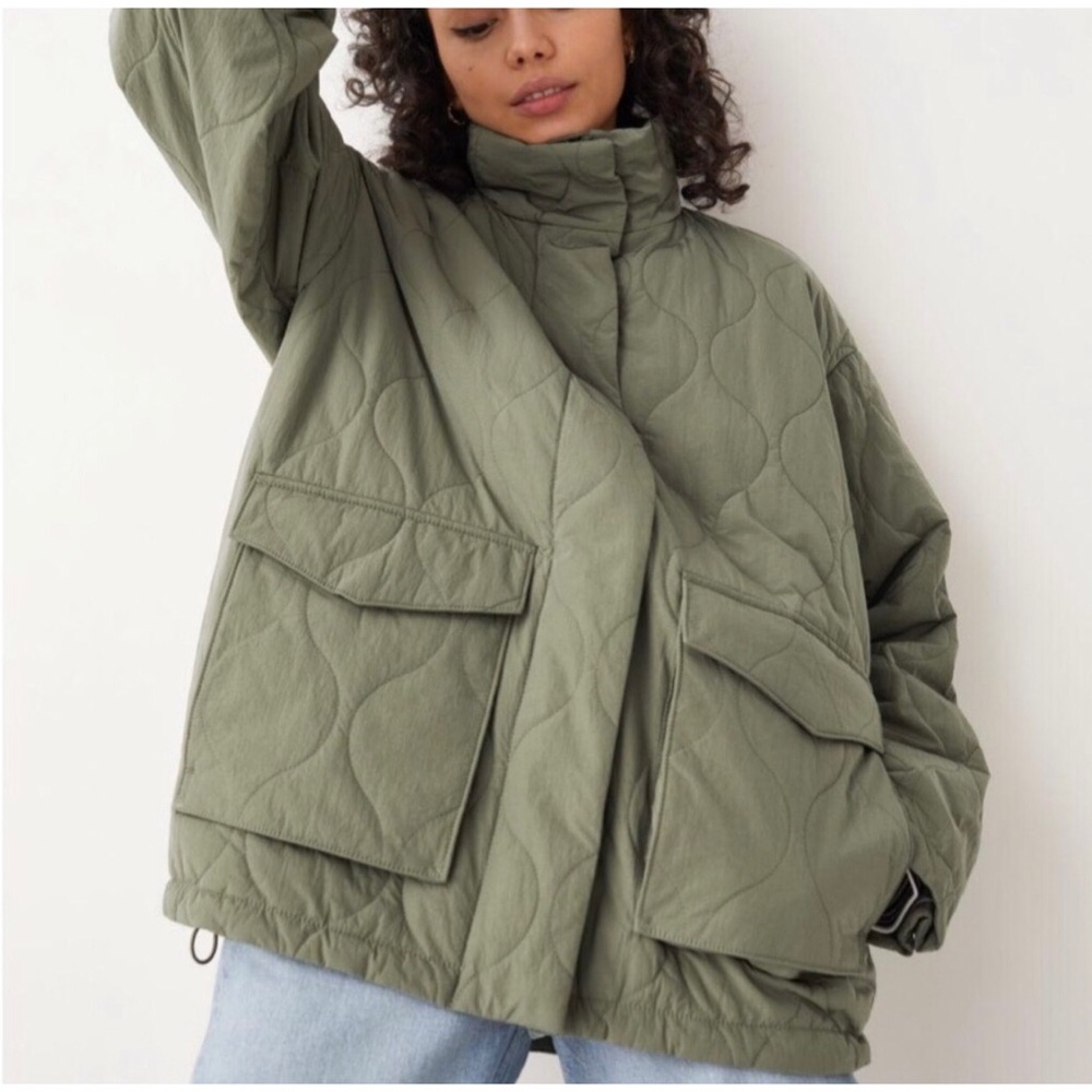& Other Stories Quilted Olive Green Puffer Jacket